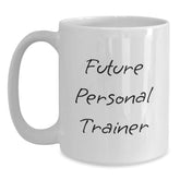 Funny Future Personal Trainer Gift for Men Christmas Unique White Coffee Mug with Inspirational Quote 'May Your Brew be Stronger than Your Workout' - Main